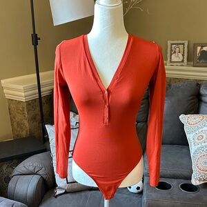 Babaton V-Neck Button-Up Bodysuit - Orange